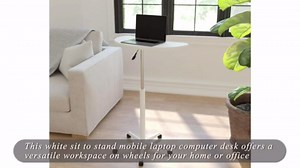 Offex White Sit to Stand Mobile Laptop Computer Desk with Nylon Base