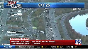 TRAFFIC ALERT: Travel on I-93 south is way backed up for the morning commute after a truck crash in the O'Neill Tunnel. Catherine Parrotta Boston 25 is helping you get around it with live drive times every 10 minutes on Boston 25 News. | Boston 25 News