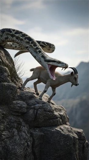 Unbelievable! Giant Python vs Goat at Mountain Peak! #DreamScreenAI #shorts
