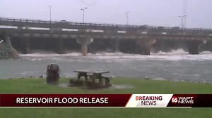 Reservoir releasing water at spillway