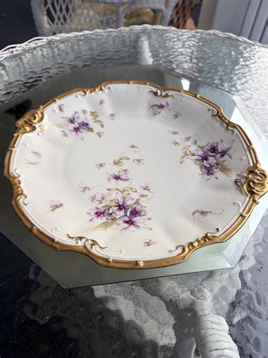 Vintage L S &S Limoges Hand Painted Oval Porcelain Cake Plate, Hors D’ouvres Tray With Purple Pansies/violets Design and Gold Accenting - Etsy