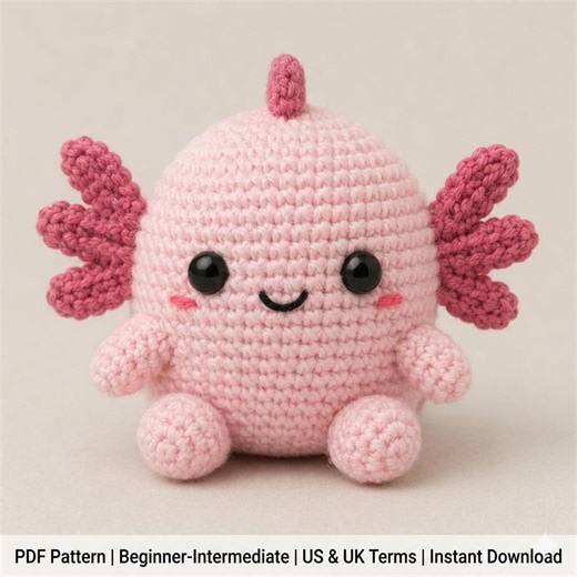 Axolotl Crochet Pattern PDF | Chubby Kawaii Amigurumi | Beginner Friendly | Instant Download | US & UK Terms - Etsy