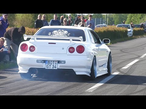 Nissan Skyline R34 Sound Compilation | Burnouts, Flames, Accelerations, ...