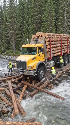Logging Truck Survives a Bridge Collapse #truck #offroad #shorts