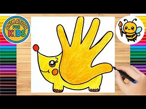 How to Draw a Hedgehog with Hand Print | Easy Drawing for Kids