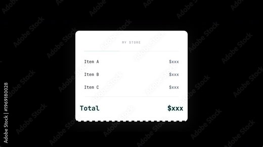 Minimalist interface displays itemized charges and total sum before a green stamp confirms a successful digital payment.