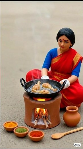 Miniature Clay Stove Chicken Leg Recipe | Realistic Stop Motion Village Cooking