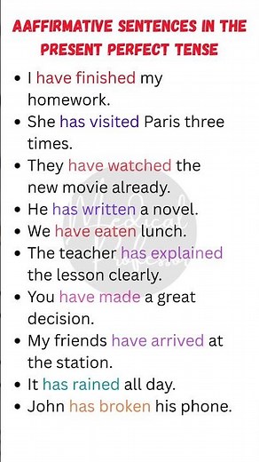 10 Affirmative Sentences in Present Perfect Tense | English Grammar Practice