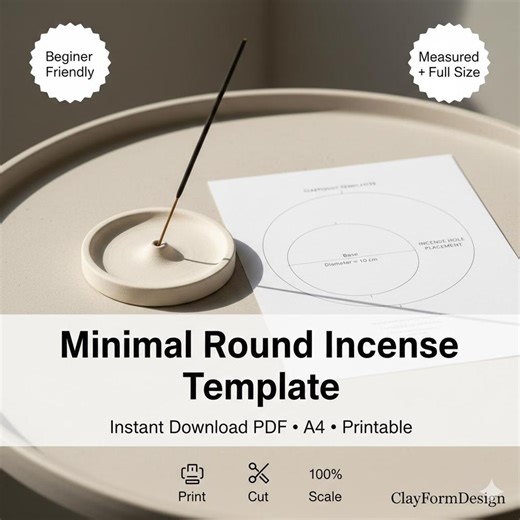Round Incense Holder Template PDF | A4 Printable Pottery Template | Measured   Full Size - Etsy