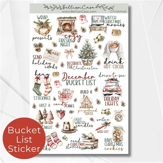 Christmas Holiday Bucket List Sticker Sheet, Seasonal Planner Sticker, Watercolor Calendar Planner Journaling Sticker Page, Bullet Journal - Etsy