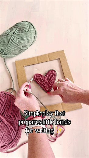 You don’t need fancy resources for powerful fine motor play in kindergarten (and the early years). This simple activity uses: • cardboard from a delivery box (I just can’t help myself- Amazon🤦‍♀️) • clear tape • wool • an empty pen Children press the wool down with one hand while guiding it with the other, building bilateral coordination, hand strength, and fine motor control, which are all essential foundations for writing. It’s calm, focused, creative play that children love. It’s so much fun