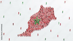 Morocco Map and Flag. A large group of people in the Moroccan flag color form to create the map. 4K Animation Video.