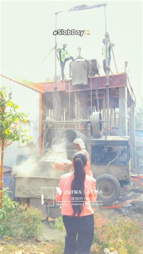 VISHWAKARMA DESIGN STUDIO on Instagram: "Slab Day🏗 . . . #slabday🏗️ #dreamhomeloading#constructionlife#siteprogress #buildingwithtrust"