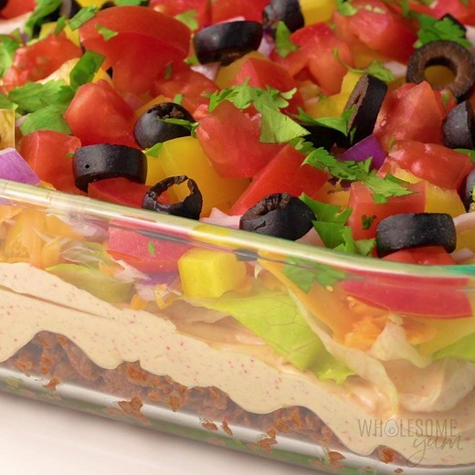 47K views · 217 reactions | This DELICIOUS 7 layer taco dip is ALWAYS a hit at parties! Serve it up with bell pepper scoops for a low carb dip that is ready in just 20 minutes! Printable Recipe: https://www.wholesomeyum.com/keto-7-layer-taco-dip-recipe/ | Wholesome Yum - Easy Healthy Recipes | Facebook