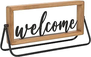 NIKKY HOME Wooden Welcome Sign, Rustic Table Signs Freestanding Word Sign Decorative Cutout Welcome Letters Sign for Home Ornament Entryway Living Room Indoor Decor