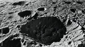 Close-up view of the Moon's surface, showcasing craters and geological features.