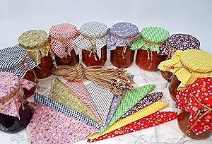 DLK - 50 pieces 100% Cotton Fabric Jar Cover Cloth - 6.7 In Jar Cover Cloth with 50 pieces Beaded Jute Rope, DLK-KTCH-141