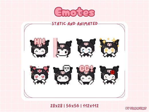 Pixel Kuro Emotes Pack | 8 Animated and Static Emotes | Twitch Discord Youtube | Gaming Streaming | Cute Kawaii - Etsy