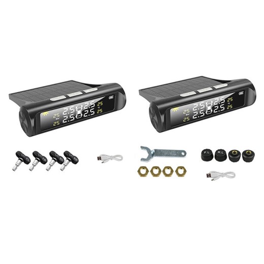 [ToolOutlet]TPMS Universal Tire Pressure Alarm Monitoring System Car Tire Pressure Monitoring System Solar Panel USB Charging Smart Car with 4 External Sensors Real-time LCD Display | Lazada PH
