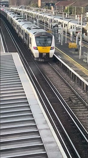 Overhead view of a Thameslink Class 700 train passing through New Cross Gate in the up direction