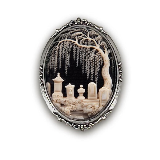 Victorian Inspired Mourning Brooch - Mourning Image Under Glass - Weeping Willow Graveyard Pin - Etsy