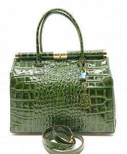 Italian Lock & Key Shiny Croc Embossed Genuine Leather Handbag Satchel – Made in Italy - Green - Etsy