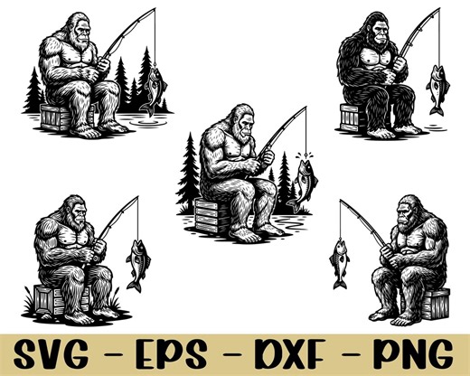 Bigfoot Fishing Svg, Bigfoot Fishing Silhouette, Dxf, Png - Etsy