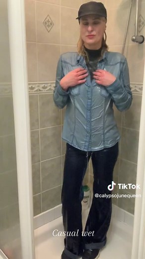 Casual Wet Denim and Sportswear Shower Moments