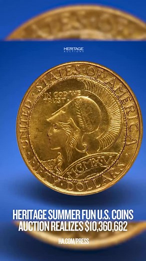 This 1915-S Panama-Pacific 50 Dollar Round MS64 NGC CAC ended at $138,000. The extraordinary coin was issued in conjunction with the Panama-Pacific International Exposition in San Francisco, an event that celebrated the opening of the #panamacanal in 1914 and the recovery of San Francisco from the 1906 earthquake and fire. #heritageauctions #panama #uscoins #uscoincollectors | Heritage Auctions