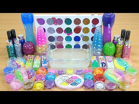 GLITTER SLIME Mixing makeup and glitter into Clear Slime Satisfying Slime Videos