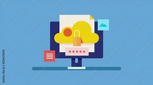 cloud computing security, data storage on secure cloud network, cloud data center, data protection technology,. Animation video clip.