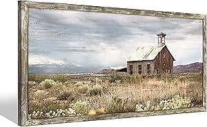 Farmhouse Wall Art Barn Picture: Rustic Framed Country Print Wood Decor Living Room Horizontal Farm Scene Countryside View Painting Bedroom Panoramic Nature Landscape Artwork for Home Office
