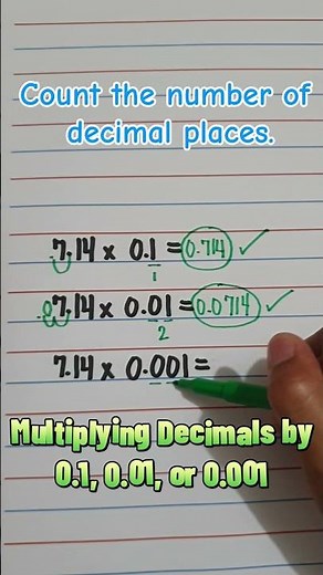 Multiplying Decimals by 0.1, 0.01, and 0.001 Mentally....