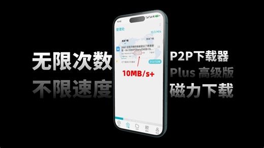P2P下载器-Plus 高级版 无限次数 不限速度磁力下载软件！！