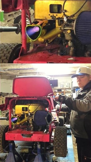 👉 It SHOOTS FLAMES?! 🔥😳 (No Governor) #mowerexperiments #driftmower #racingmower #build