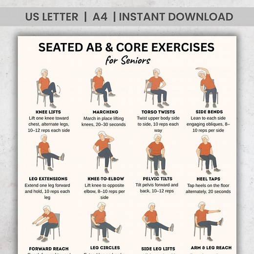 Seated Ab and Core Exercises for Seniors | Chair Workout Printable PDF | Gentle Fitness Routine for Elderly, Low Impact Home Exercise - Etsy
