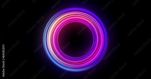 Futuristic, neon circle and flow for abstract tech background of cpu, cloud processing and networking. Data alignment, cyber security and system recovery for antivirus software or malware protection