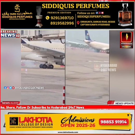 A Saudi flight from #Jeddah to #Lucknow with 250 Hajj pilgrims faced danger as smoke rose from a tire during landing. Rescue teams controlled the situation. All safe. . . . . #hyderabad24x7news #hyderabadnews #hyderabad #telangananews #telangana #oldcitynews #hyderabad #charminar #golconda #banjarahills #jubileehills #hitechcity #tolichowki #gachibowli #cyberabad #tankbund #telangana | Hyderabad 24X7 News