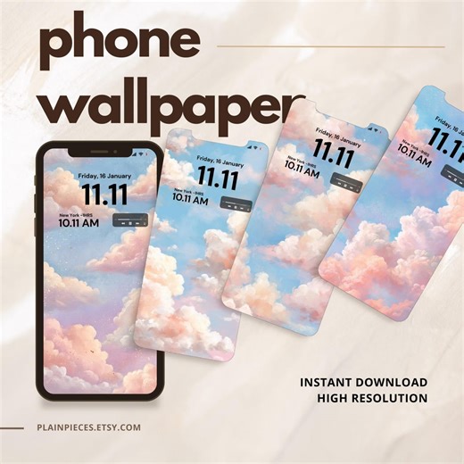 Cloud Drift Phone Wallpaper PNG, Pastel Sky Clouds, Dreamy Aesthetic Digital Download - Etsy