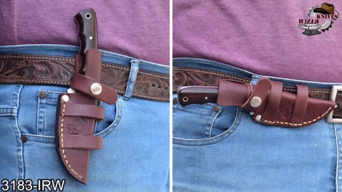 Knives Ranch Handmade 7-1/2" EDC Hunting Knife - Full Tang Construction - Damascus Steel Blade - Rosewood Handle - Heavy Duty Leather Sheath (3183-IRW)