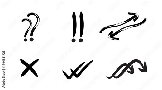Brush stock question marks, exclamation sign, arrow icon, check mark and close icon animation.