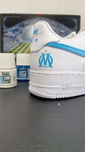 Axel Vitetta | Av Custom on Instagram: "Marseille, ma ville, je t’aime, je porte ton emblème 🩵🤍 Réalisé avec la peinture Setacolor Cuir de chez Pébéo #olympiquedemarseille #om #airforce #ligue1"
