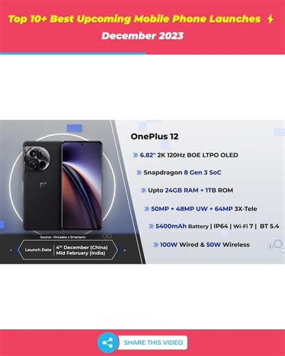 76K views · 2.9K reactions | Top 10+ Best Upcoming Mobile Phone Launches ⚡ December 2023 | TrakinTech | Facebook