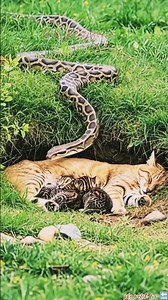 ⚠️Sleeping Cat With Kittens Attacked by Python — Shocking Rescue!#rescue #animals #cat #paython