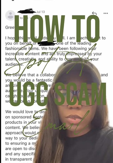 🚨 UGC Creators: How to Spot a Scam Brand Email 🚨 If you’re a new UGC creator, not every “brand deal” email is legit. Here’s how to spot a UGC scam fast 👀 ❌ Generic greetings like “Dear Creator” ❌ Free email domains (Gmail, Yahoo) instead of a brand domain ❌ Asking you to pay upfront or “purchase first” ❌ Poor grammar, rushed deadlines, or pressure tactics ❌ No brand website, socials, or past creator tags ✅ Real UGC brands clearly explain deliverables ✅ They don’t ask for money ✅ They have an 