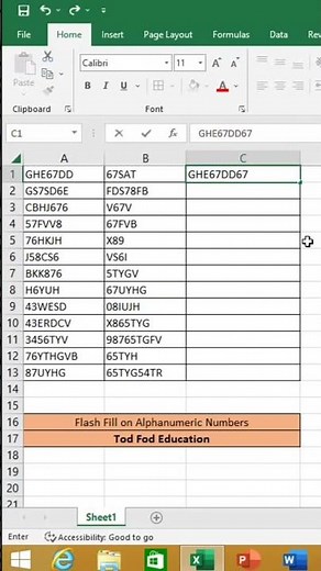 Flash Fill- Flash fill on alphanumeric numbers- Excel tips & Tricks from ‪@todfodeducation‬