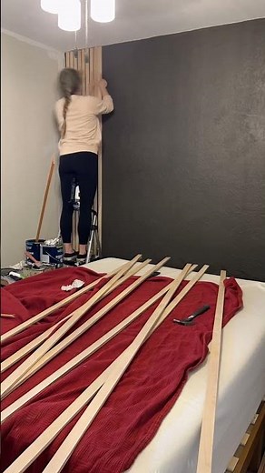 My secrets to a budget friendly slat accent wall with plywood & rip cut! #diy #accentwall #slatwall