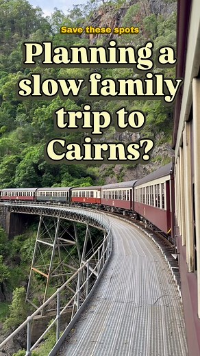 Save this post for your next Cairns family trip! 🌴 We spent 8 days in Cairns and visited these exact spots in between to keep our itinerary relaxed, easy, and completely stress-free with a little one: 👉Green Island & Great Barrier Reef: A peaceful sailboat ride and island walking tracks. 👉Fitzroy Island: Calm, shallow water for safe toddler splashing. 👉Kuranda Scenic Railway & Skyrail: Historic train ride Cairns-Kuranda and rainforest cableway between Kuranda and Smithfield. 👉Australian But