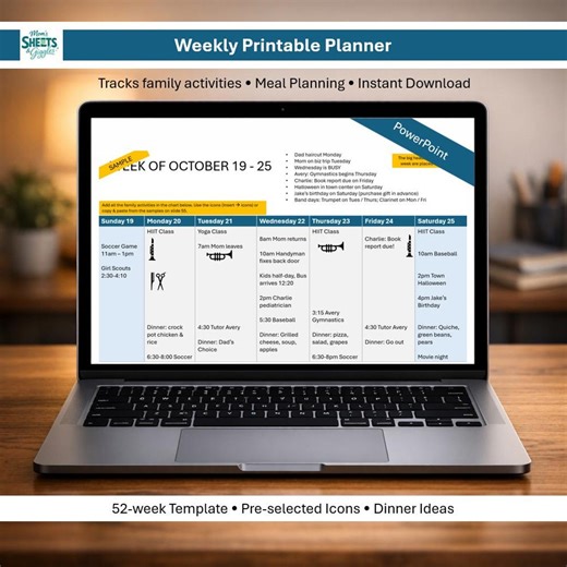 Printable Weekly Family Planner | 52-week Powerpoint Template | Kid-friendly, Colorful & Easy to Use - Etsy UK