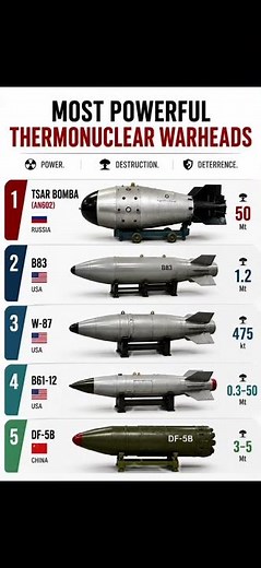 Top 5 Most Powerful Thermonuclear Warheads Ever Built ☢️ #defense #history #military #technology